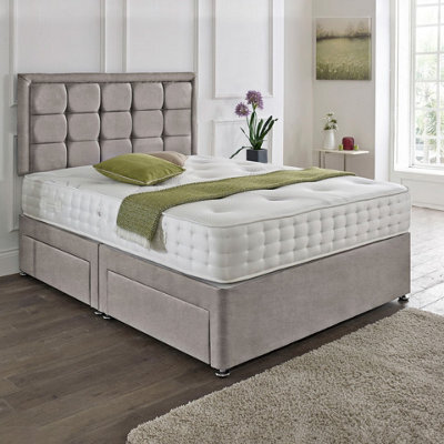 Dining Tables Dallas Matching Headboard Divan Set, 2 Drawer On Same Side With Sprung 1500 Comfort Mattress - Chenille Grey - King - image 1