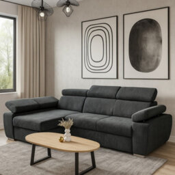 Boston Mini Premium Left Hand Corner Sofa Bed Light Grey Corduroy Upholstery With Storage And Bonell Spring Support - thumbnail 1