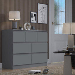Fwstyle Stora Dark Grey 7 Drawer Merchant Chest (H) 86Cm (W) 106Cm (D) 40Cm Extra Deep Drawers - thumbnail 1