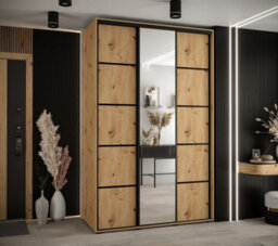 Arte Rustic Oak Artisan Mirrored Cannes V Sliding Wardrobe H2050mm W1500mm D600mm With Custom Black Steel Handles - thumbnail 2