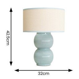 Valuelights Gemma Linen With Green Trim Drum Shade Stacked Ribbed Green Glazed Table Lamp - thumbnail 3