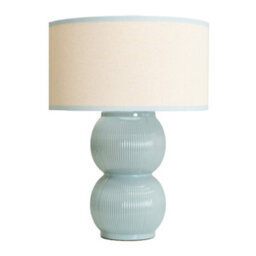 Valuelights Gemma Linen With Green Trim Drum Shade Stacked Ribbed Green Glazed Table Lamp - thumbnail 4
