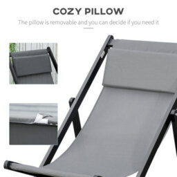Outsunny 2Pcs Texteline Chaise Lounge Recliner Chair Adjust Lounger Patio Grey - thumbnail 7