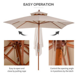 Outsunny 3M 2-Tier Patio Parasol Garden Sun Umbrella Sunshade Bamboo W/ Pulley - thumbnail 6