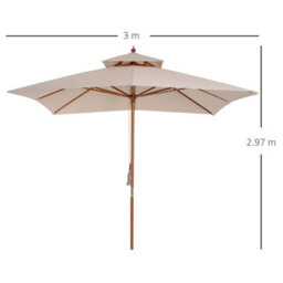 Outsunny 3M 2-Tier Patio Parasol Garden Sun Umbrella Sunshade Bamboo W/ Pulley - thumbnail 3