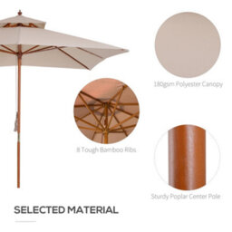 Outsunny 3M 2-Tier Patio Parasol Garden Sun Umbrella Sunshade Bamboo W/ Pulley - thumbnail 4