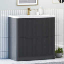 Royal Bathrooms Avenza 800mm Fluted Floor Standing Vanity Unit Matt Obsidian Black 2 Drawer Storage Cabinet With Ceramic Basin - thumbnail 6