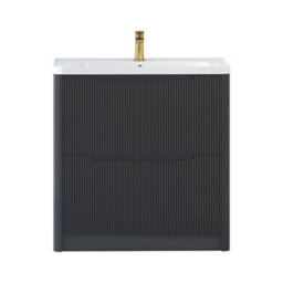 Royal Bathrooms Avenza 800mm Fluted Floor Standing Vanity Unit Matt Obsidian Black 2 Drawer Storage Cabinet With Ceramic Basin - thumbnail 7