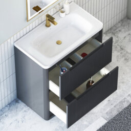 Royal Bathrooms Avenza 800mm Fluted Floor Standing Vanity Unit Matt Obsidian Black 2 Drawer Storage Cabinet With Ceramic Basin - thumbnail 5