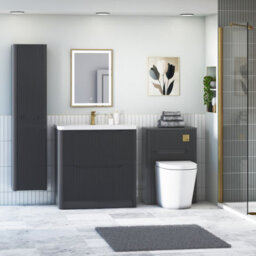 Royal Bathrooms Avenza 800mm Fluted Floor Standing Vanity Unit Matt Obsidian Black 2 Drawer Storage Cabinet With Ceramic Basin - thumbnail 2