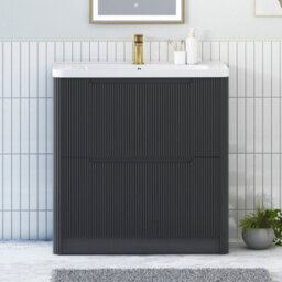 Royal Bathrooms Avenza 800mm Fluted Floor Standing Vanity Unit Matt Obsidian Black 2 Drawer Storage Cabinet With Ceramic Basin - thumbnail 1