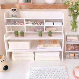 Desktop Bookshelf Organizer Office Desk Storage Shelf Rack Adjustable Length Diy - thumbnail 5