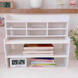 Desktop Bookshelf Organizer Office Desk Storage Shelf Rack Adjustable Length Diy - thumbnail 4
