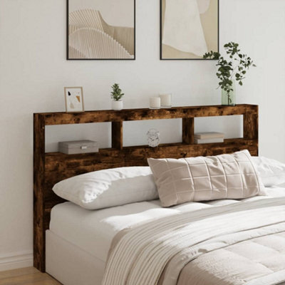 Berkfield Headboard Cabinet With Led Smoked Oak 180X17X102 Cm - image 1