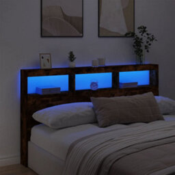 Berkfield Headboard Cabinet With Led Smoked Oak 180X17X102 Cm - thumbnail 4