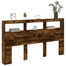 Berkfield Headboard Cabinet With Led Smoked Oak 180X17X102 Cm - thumbnail 5