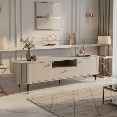 181 Cm Modern Tv Stand With Soft Close System And Metal Legs Cashmere - image 1
