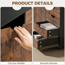 Rustic Brown Printer Stand, 5-Drawer Cabinet On Wheels, Storage Cabinet With Door - thumbnail 5