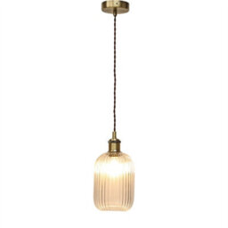 First Choice Lighting Set Of 2 Batley - Clear Ribbed Glass Antique Brass Retro Pendants - thumbnail 3