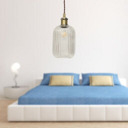First Choice Lighting Set Of 2 Batley - Clear Ribbed Glass Antique Brass Retro Pendants - thumbnail 4