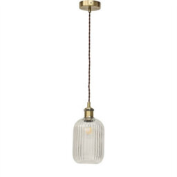 First Choice Lighting Set Of 2 Batley - Clear Ribbed Glass Antique Brass Retro Pendants - thumbnail 2