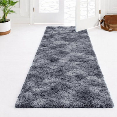 Aspire Homeware Non-Slip Tie Dye Grey Shaggy Rug Soft Fluffy, Hallways And Entryways Runner, (L)220Cm X (W)60Cm - image 1