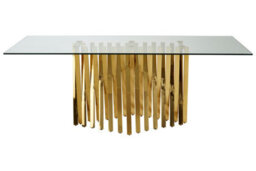 Orsina Contemporary Design Tempered Glass Top Dining Table With Gold Finish Frame, Durable Constructed Dining Table