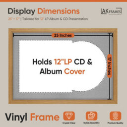 "AK Frames 25X17"" Oak Sleek Vinyl Record Frame With Silver Mount For 12 Inch Lp Cover & Disc - Overlapped Design" - thumbnail 2