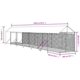 Walplus Outdoor Dog Kennel With Roof Silver 2X14X2.5 M Galvanised Steel - thumbnail 4