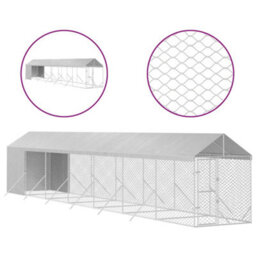 Walplus Outdoor Dog Kennel With Roof Silver 2X14X2.5 M Galvanised Steel - thumbnail 2