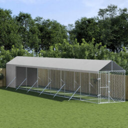 Walplus Outdoor Dog Kennel With Roof Silver 2X14X2.5 M Galvanised Steel - thumbnail 1
