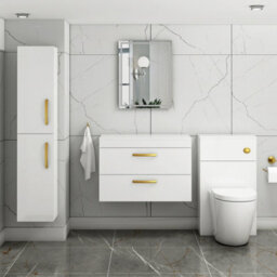 Royal Bathrooms 800mm Wall Hung Vanity Unit 2 Drawer Gloss White - Storage Cabinetwith Brushed Brass Handle - thumbnail 2