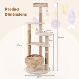 Costway 164 Cm Cat Tree Multi-Level Cat Tower With Jute Scratching Posts - thumbnail 4