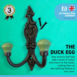 Thorness Cast Iron French Style Double Hooks, Lime Green Ceramic Ball Tops, Cloakroom Hook, Decorative Double Hook, Hat And Coat Hooks. - thumbnail 6