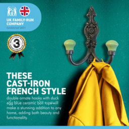 Thorness Cast Iron French Style Double Hooks, Lime Green Ceramic Ball Tops, Cloakroom Hook, Decorative Double Hook, Hat And Coat Hooks. - thumbnail 2