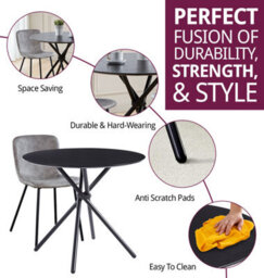 Hallowood Furniture Cullompton Small Black Round Dining Table 90Cm With 2 Taupe Leather Effect Chairs - thumbnail 2