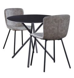 Hallowood Furniture Cullompton Small Black Round Dining Table 90Cm With 2 Taupe Leather Effect Chairs - thumbnail 8