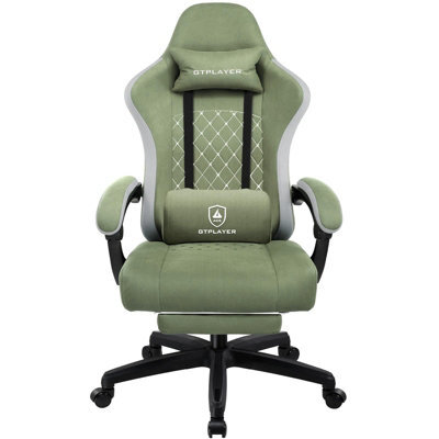 Gtplayer Fabric Gaming Chair With Footrest, Computer Chairs For Adults With Pocket Spring Cushion Ergonomic For Home Office, Green - image 1