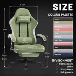 Gtplayer Fabric Gaming Chair With Footrest, Computer Chairs For Adults With Pocket Spring Cushion Ergonomic For Home Office, Green - thumbnail 3