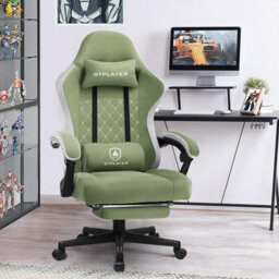 Gtplayer Fabric Gaming Chair With Footrest, Computer Chairs For Adults With Pocket Spring Cushion Ergonomic For Home Office, Green - thumbnail 2
