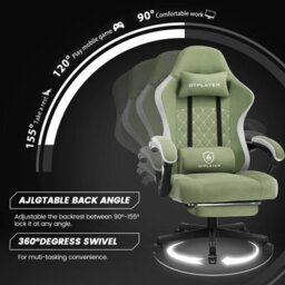 Gtplayer Fabric Gaming Chair With Footrest, Computer Chairs For Adults With Pocket Spring Cushion Ergonomic For Home Office, Green - thumbnail 4