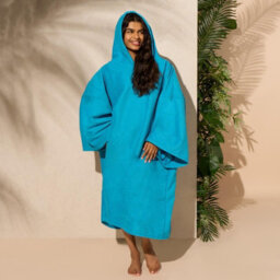 Ohs Adult Poncho Oversized Hooded Towel Bath Robe, Sea Blue - One Size - thumbnail 2