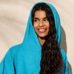 Ohs Adult Poncho Oversized Hooded Towel Bath Robe, Sea Blue - One Size - thumbnail 3