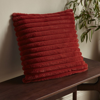 Catherine Lansfield Cosy Ribbed Faux Fur Soft Touch 45X45Cm Cushion Burnt Orange - image 1