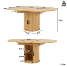 Matteo Extendable Round Dining Table - Walnut Effect, Seats 6, With Hidden Storage Shelves - thumbnail 8