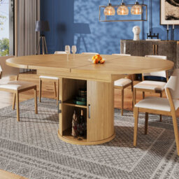 Matteo Extendable Round Dining Table - Walnut Effect, Seats 6, With Hidden Storage Shelves - thumbnail 7