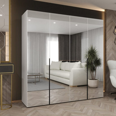 Arte White Mirrored Hinged Door Wardrobe 200Cm - Modern Bedroom Storage With Mirrored Doors And Sleek Minimalist Design - image 1