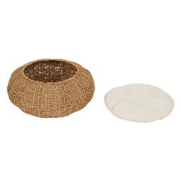 Teamson Pets Indoor Wicker Cat Or Small Dog Bed, Bowl Shaped Lounger Basket With Removable Washable Cushion Tan/cream - thumbnail 5