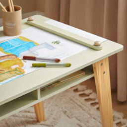 Sobuy Kmb92-Gr,children Table And Stools Set Green With Storage Shelves And Paper Roll Holder,green,w80Xd48Xh51 - thumbnail 6