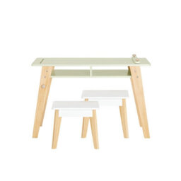 Sobuy Kmb92-Gr,children Table And Stools Set Green With Storage Shelves And Paper Roll Holder,green,w80Xd48Xh51 - thumbnail 1